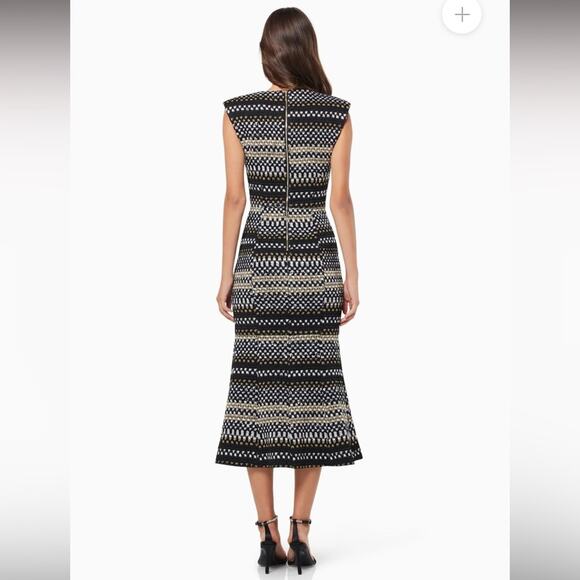 elliatt margie black & white tweed chevron deep v slit midi dress size small NEW - Picture 4 of 16